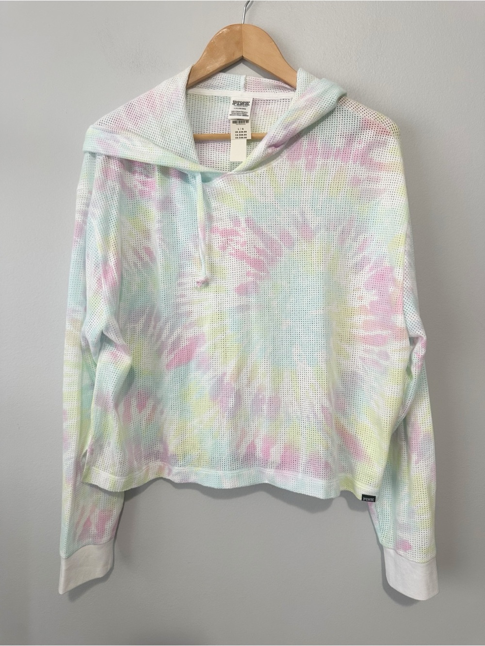 PINK Victoria's Secret Pastel Tie-Dye Waffle Knit Hoodie size large NWT